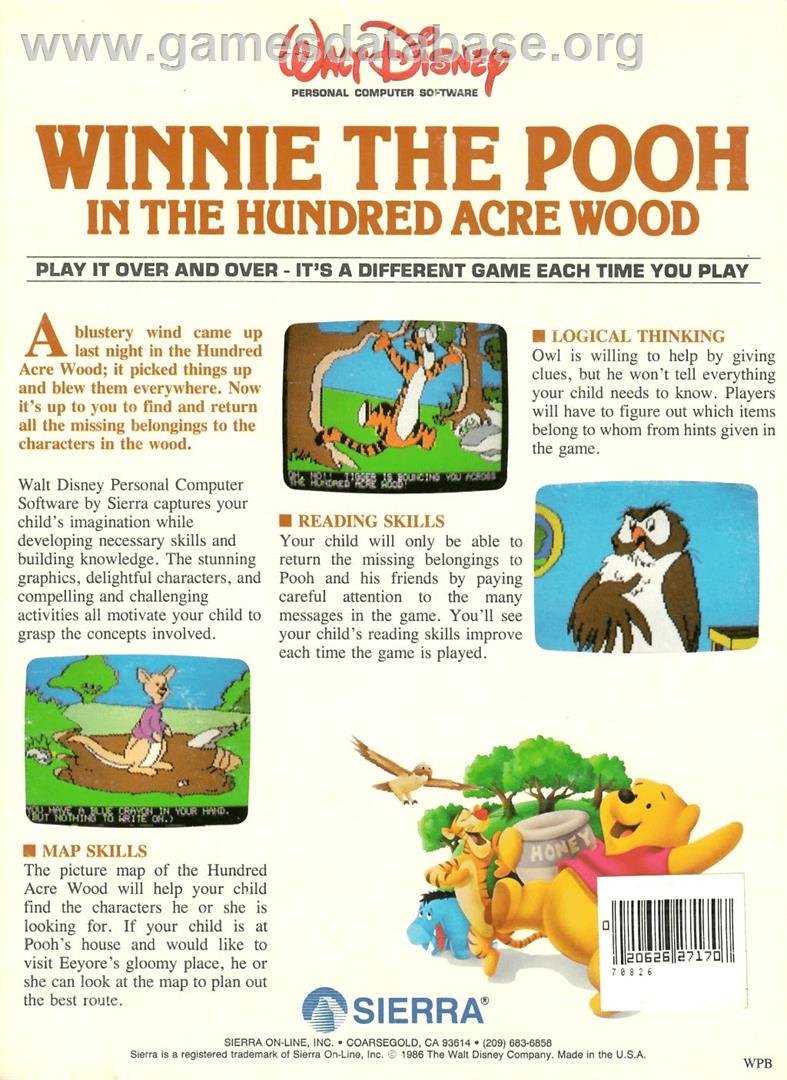 Winnie the Pooh in the Hundred Acre Wood - Commodore Amiga - Artwork - Box Back