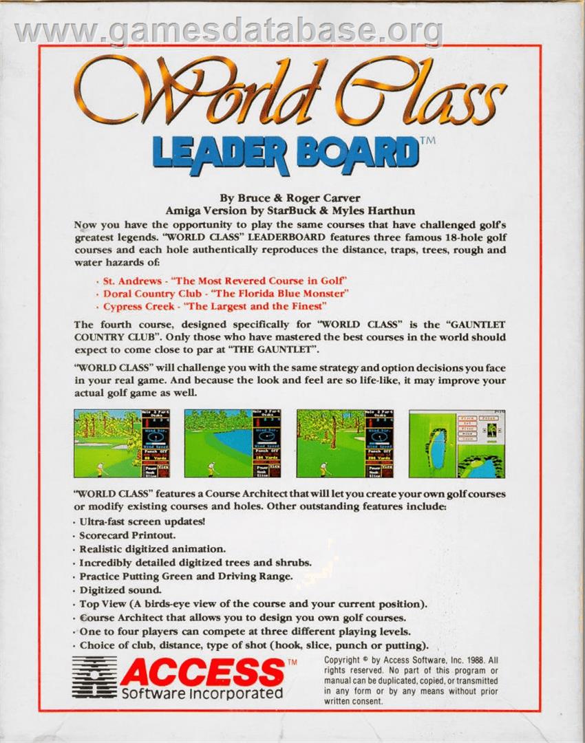 World Class Leader Board - Commodore Amiga - Artwork - Box Back