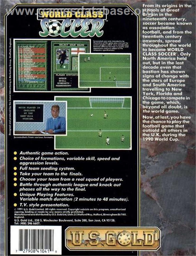 World Class Soccer - Commodore Amiga - Artwork - Box Back
