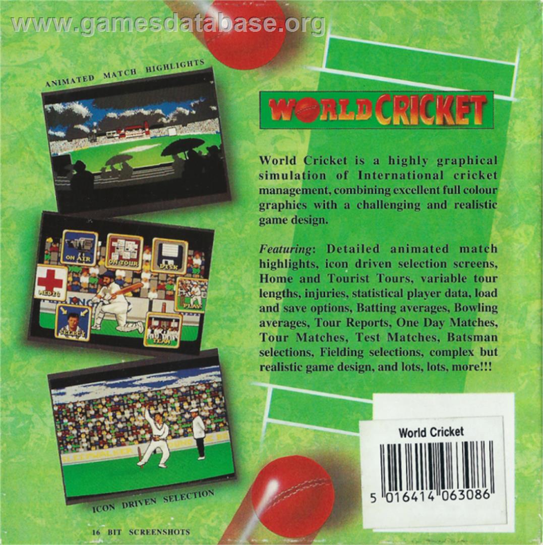 World Cricket - Commodore Amiga - Artwork - Box Back
