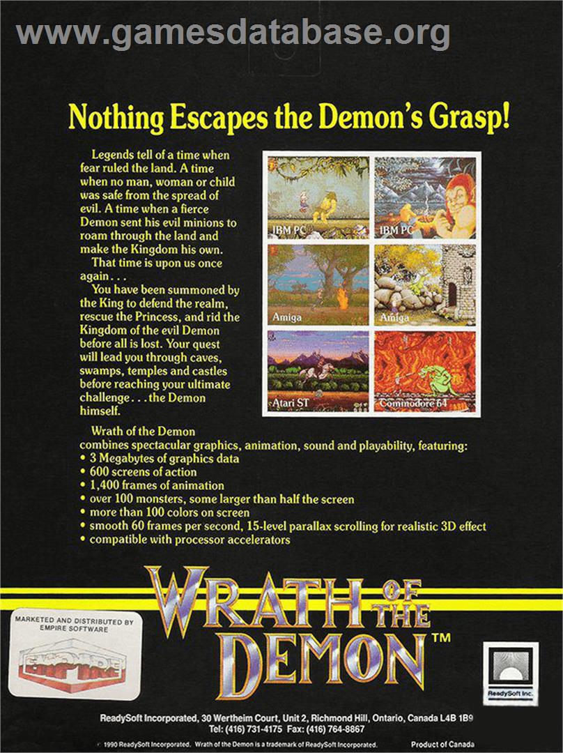 Wrath of the Demon - Commodore Amiga - Artwork - Box Back