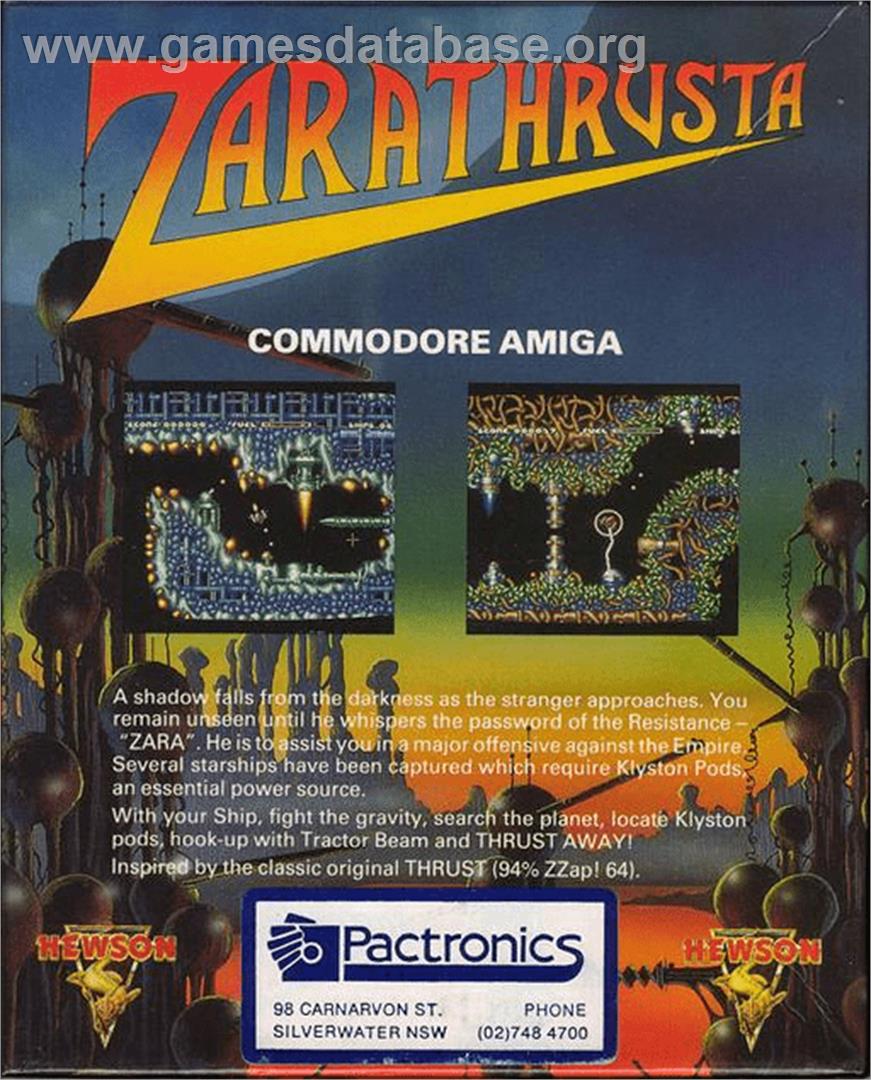 Zarathrusta - Commodore Amiga - Artwork - Box Back