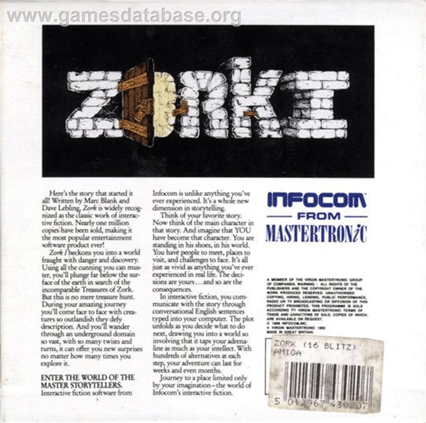 Zork I: The Great Underground Empire - Commodore Amiga - Artwork - Box Back