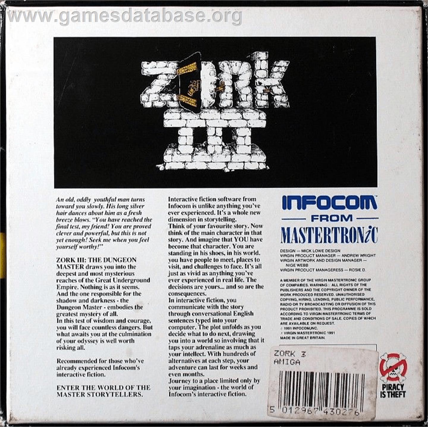 Zork III: The Dungeon Master - Commodore Amiga - Artwork - Box Back