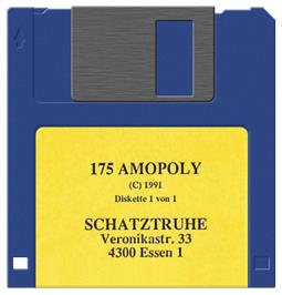 Cartridge artwork for A-mopoly on the Commodore Amiga.