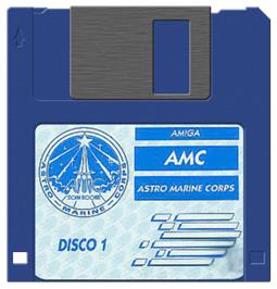 Cartridge artwork for A.M.C.: Astro Marine Corps on the Commodore Amiga.