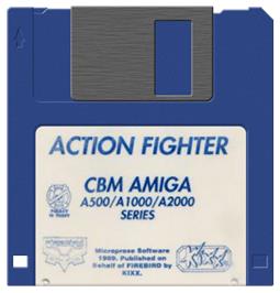 Cartridge artwork for Action Fighter on the Commodore Amiga.