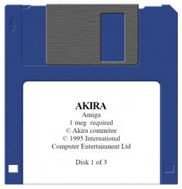 Cartridge artwork for Akira on the Commodore Amiga.