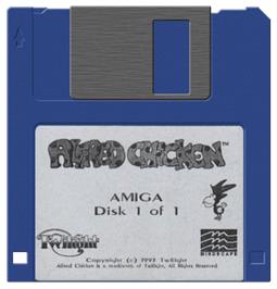 Cartridge artwork for Alfred Chicken on the Commodore Amiga.
