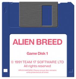 Cartridge artwork for Alien Breed on the Commodore Amiga.