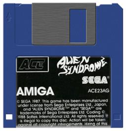Cartridge artwork for Alien Syndrome on the Commodore Amiga.