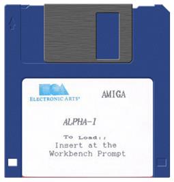 Cartridge artwork for Alpha-1 on the Commodore Amiga.