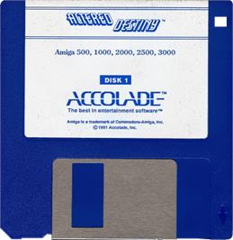 Cartridge artwork for Altered Destiny on the Commodore Amiga.