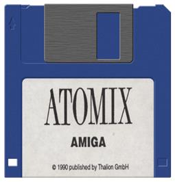 Cartridge artwork for Atomix on the Commodore Amiga.