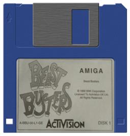 Cartridge artwork for Beast Busters on the Commodore Amiga.