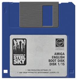Cartridge artwork for Beneath a Steel Sky on the Commodore Amiga.