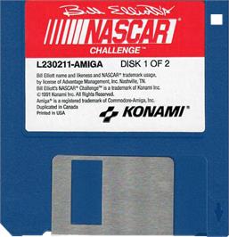 Cartridge artwork for Bill Elliott's NASCAR Challenge on the Commodore Amiga.