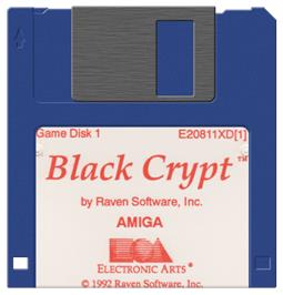 Cartridge artwork for Black Crypt on the Commodore Amiga.
