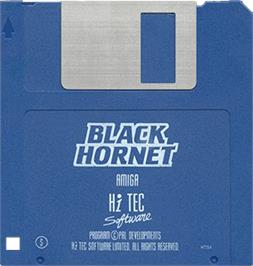 Cartridge artwork for Black Hornet on the Commodore Amiga.