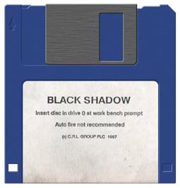 Cartridge artwork for Black Shadow on the Commodore Amiga.