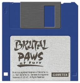Cartridge artwork for Brutal: Paws of Fury on the Commodore Amiga.