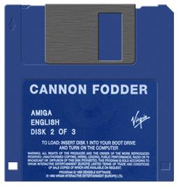 Cartridge artwork for Cannon Fodder on the Commodore Amiga.
