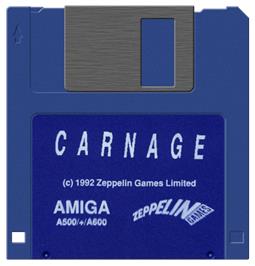 Cartridge artwork for Carnage on the Commodore Amiga.