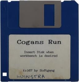 Cartridge artwork for Cogan's Run on the Commodore Amiga.