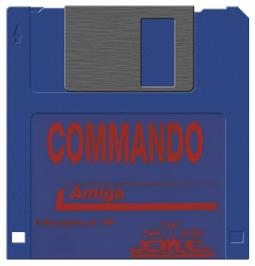 Cartridge artwork for Commando on the Commodore Amiga.