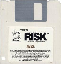 Cartridge artwork for Computer Edition of Risk: The World Conquest Game on the Commodore Amiga.