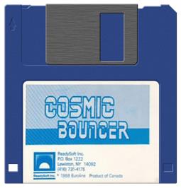 Cartridge artwork for Cosmic Bouncer on the Commodore Amiga.