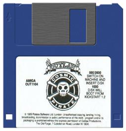 Cartridge artwork for Cosmic Pirate on the Commodore Amiga.