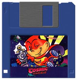 Cartridge artwork for Cosmic Spacehead on the Commodore Amiga.