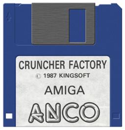 Cartridge artwork for Cruncher Factory on the Commodore Amiga.