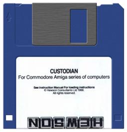 Cartridge artwork for Custodian on the Commodore Amiga.