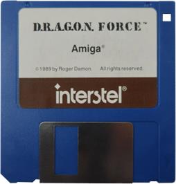 Cartridge artwork for D.R.A.G.O.N. Force on the Commodore Amiga.