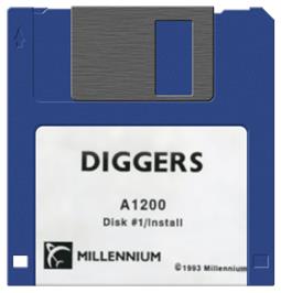 Cartridge artwork for Diggers on the Commodore Amiga.