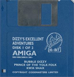 Cartridge artwork for Dizzy's Excellent Adventures on the Commodore Amiga.