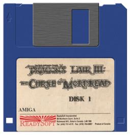 Cartridge artwork for Dragon's Lair 3: The Curse of Mordread on the Commodore Amiga.