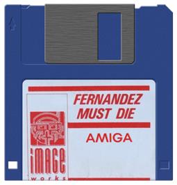 Cartridge artwork for Fernandez Must Die on the Commodore Amiga.