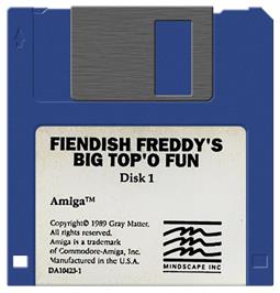 Cartridge artwork for Fiendish Freddy's Big Top O' Fun on the Commodore Amiga.