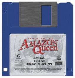Cartridge artwork for Flight Of The Amazon Queen on the Commodore Amiga.