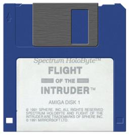 Cartridge artwork for Flight of the Intruder on the Commodore Amiga.