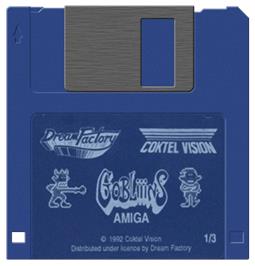 Cartridge artwork for Gobliiins on the Commodore Amiga.