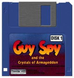 Cartridge artwork for Guy Spy and the Crystals of Armageddon on the Commodore Amiga.
