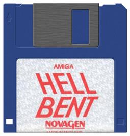 Cartridge artwork for Hell Bent on the Commodore Amiga.