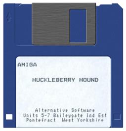 Cartridge artwork for Huckleberry Hound in Hollywood Capers on the Commodore Amiga.