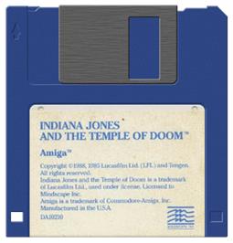 Cartridge artwork for Indiana Jones and the Temple of Doom on the Commodore Amiga.
