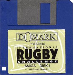 Cartridge artwork for International Rugby Challenge on the Commodore Amiga.