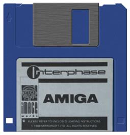Cartridge artwork for Interphase on the Commodore Amiga.